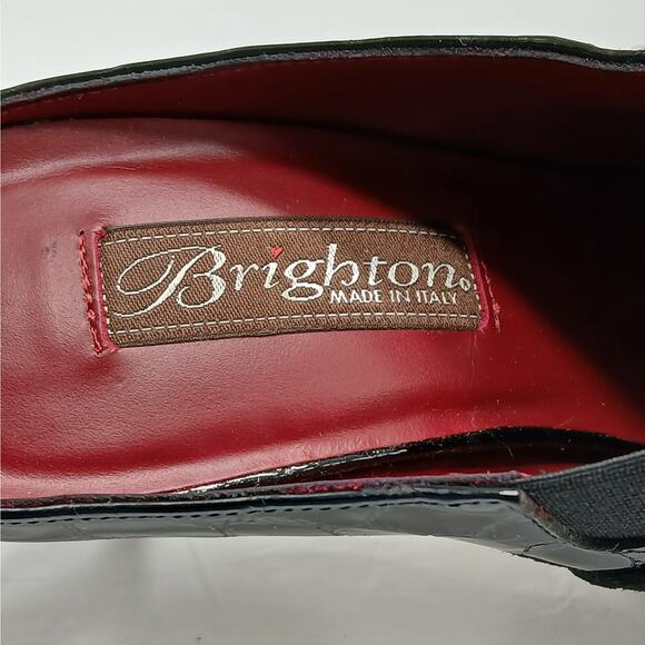 Brighton Women's High Heel Pumps Shoes Size 9N Black Croc Embossed Leather Mules - Picture 7 of 10